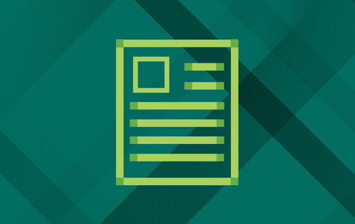 Bright green text article icon against dark teal weave pattern