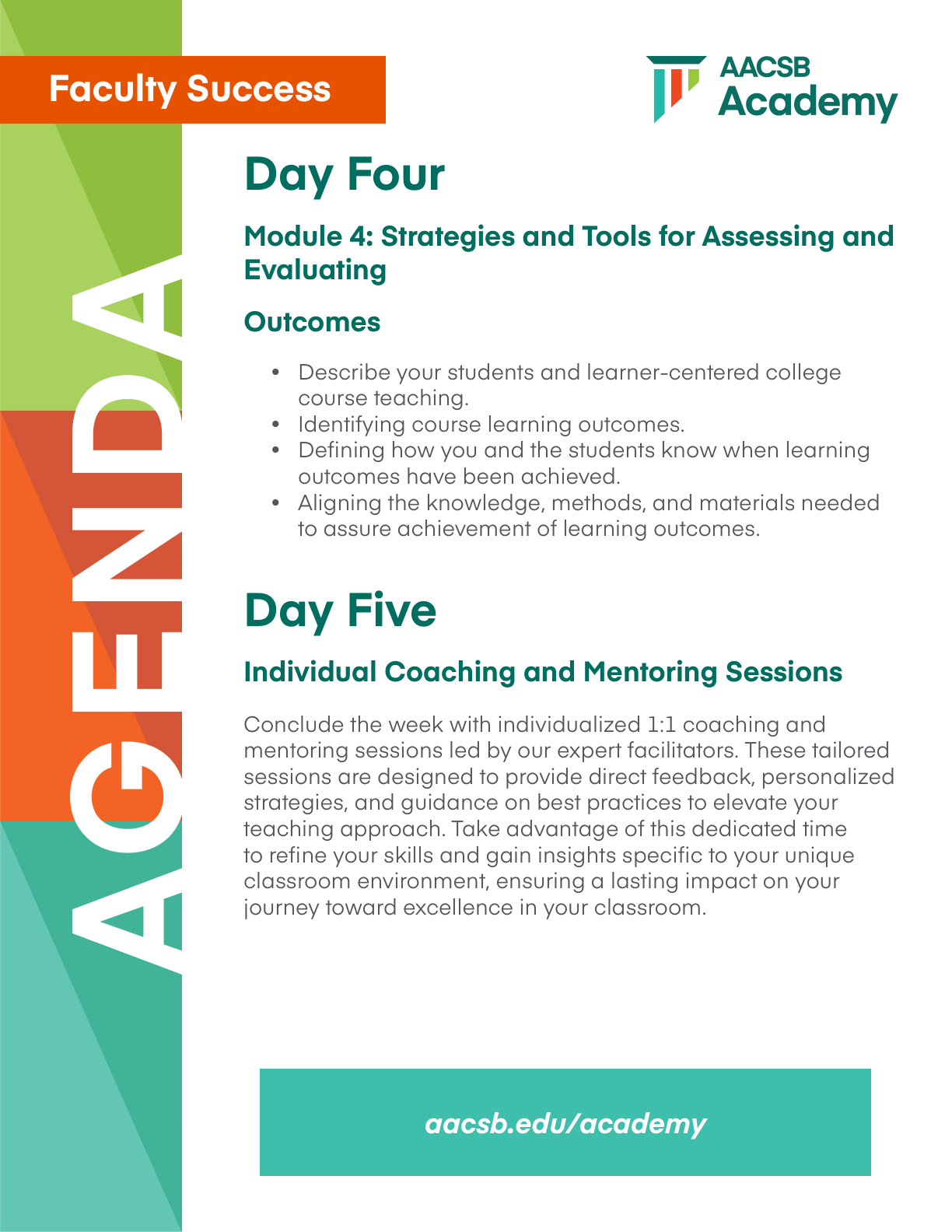 Agenda Days 4–5: Strategies and Tools for Assessing and Evaluating; Individual Coaching and Mentoring Sessions